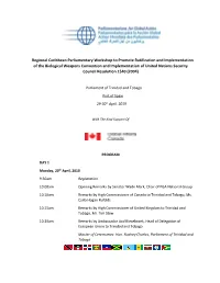 Regional Caribbean Parliamentary Workshop to Promote Ratification and Implementation of the Biological Weapons Convention and Im