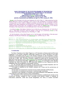 Basic Provisions of the State Programme of Privatization