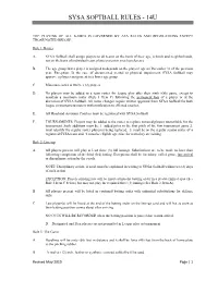 Sysa Softball Rules - 14U