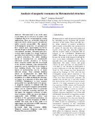 Analysis of Magnetic Resonance in Metamaterial Structure