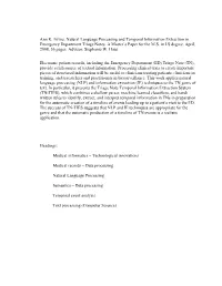 Ann K. Irvine. Natural Language Processing and Temporal Information Extraction in Emergency Department Triage Notes. a Master’S Paper for the M.S