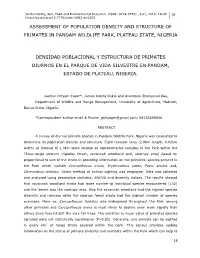 Assessment of Population Density and Structure of Primates in Pandam Wildlife Park, Plateau State, Nigeria