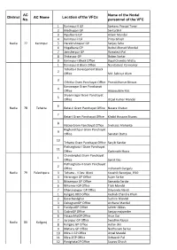 District AC No. AC Name Name of the Nodal Personnel of the VFC Location of the Vfcs