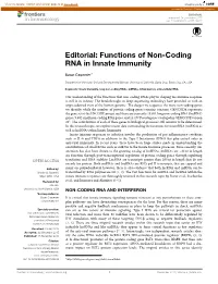 Editorial: Functions of Non-Coding RNA in Innate Immunity