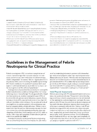 Guidelines in the Management of Febrile Neutropenia for Clinical Practice