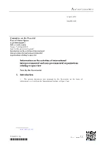 Information on the Activities of International Intergovernmental and Non-Governmental Organizations Relating to Space Law