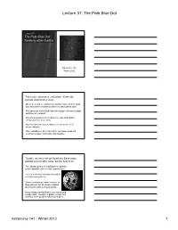 Lecture 37: the Pale Blue Dot