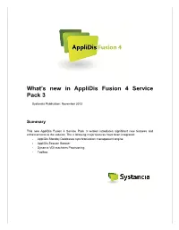 What's New in Applidis Fusion 4 Service Pack 3