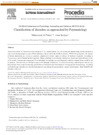 Classification of Disorders As Approached by Psymentology