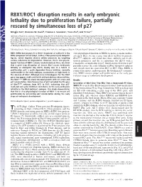 RBX1/ROC1 Disruption Results in Early Embryonic Lethality Due to Proliferation Failure, Partially Rescued by Simultaneous Loss of P27
