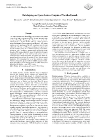 Developing an Open-Source Corpus of Yoruba Speech
