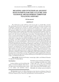 Meaning and Function of Ancient Manuscripts for the Culture and National Development Through Teaching History