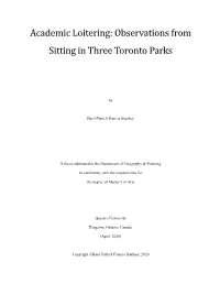 Academic Loitering: Observations from Sitting in Three Toronto Parks