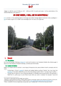 In One Week, I Will Be in Montreal!