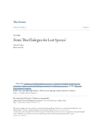 From "Brief Eulogies for Lost Species" Daniel Hudon Boston University
