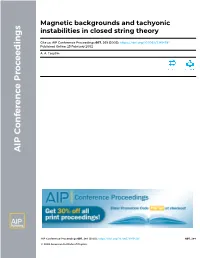 Magnetic Backgrounds and Tachyonic Instabilities in Closed String Theory