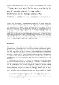 An Analysis of Foreign Policy Motivation in the Peloponnesian War
