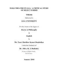 Folk Theatre in Goa: a Critical Study of Select Forms Thesis
