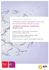 Governing Pathogen- and Benefit- Sharing (Pbs)