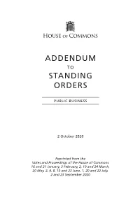 Addendum to the Standing Orders 2 October 2020