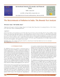The Determinants of Inflation in India: the Bounds Test Analysis
