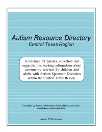 Autism Resource Directory Central Texas Region