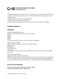 Summer Evenings Iv Program Notes on the Program