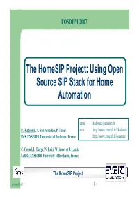 The Homesip Project: Using Open Source SIP Stack for Home Automation