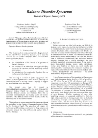 Balance Disorder Spectrum Technical Report: January 2018