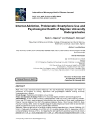Internet Addiction, Problematic Smartphone Use and Psychological Health of Nigerian University Undergraduates