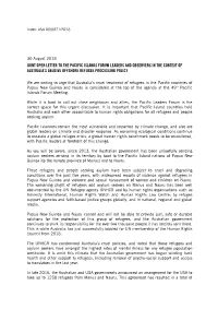 Joint Open Letter to the Pacific Islands Forum Leaders and Observers in the Context of Australia’S Abusive Offshore Refugee Processing Policy