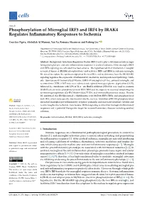 Phosphorylation of Microglial IRF5 and IRF4 by IRAK4 Regulates Inﬂammatory Responses to Ischemia