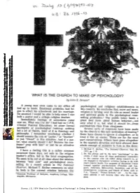 WHAT IS the CHURCH to MAKE of PSYCHOLOGY? by John E