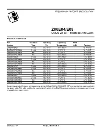 Z86e04/E08 1 Cmos Z8 Otp Microcontrollers