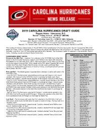 2019 CAROLINA HURRICANES DRAFT GUIDE Rogers Arena • Vancouver, B.C