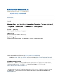 Human Error and Accident Causation Theories, Frameworks and Analytical Techniques: an Annotated Bibliography