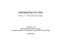 Introduction to Unix Part I: the Essentials