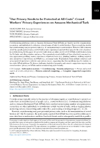 Privacy Experiences on Amazon Mechanical Turk