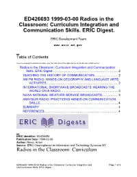 ED426693 1999-03-00 Radios in the Classroom: Curriculum Integration and Communication Skills