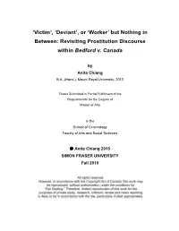 Revisiting Prostitution Discourse Within Bedford V. Canada