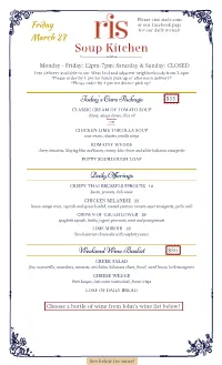 SAMPLE for HANDOUT Ris' Soup Kitchen Menu
