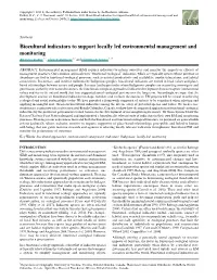 Biocultural Indicators to Support Locally Led Environmental Management and Monitoring