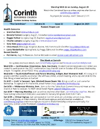“The Corinthian” Volume 24 Issue 32 August 24, 2021 Worship with Us