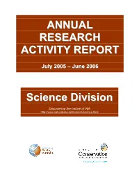 ANNUAL RESEARCH ACTIVITY REPORT Science Division
