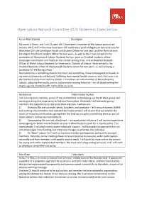Open Labour National Committee 2020 Statements Open Section