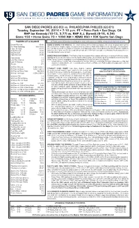 Padres Game Notes Vs