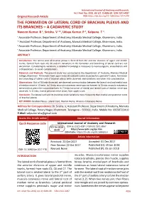 THE FORMATION of LATERAL CORD of BRACHIAL PLEXUS and ITS BRANCHES – a CADAVERIC STUDY Naveen Kumar