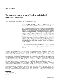 The Community Context of Species' Borders: Ecological And