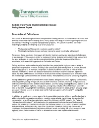 Tolling Policy and Implementation Issues Policy Issue Paper