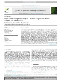 Experimental Neuropharmacology of Gelsemium Sempervirens: Recent Advances and Debated Issues